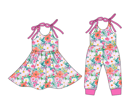 25.12.24 custom each style moq 5 eta 6-8week Sibling Sister floral baby short sleeve romper and dress match design