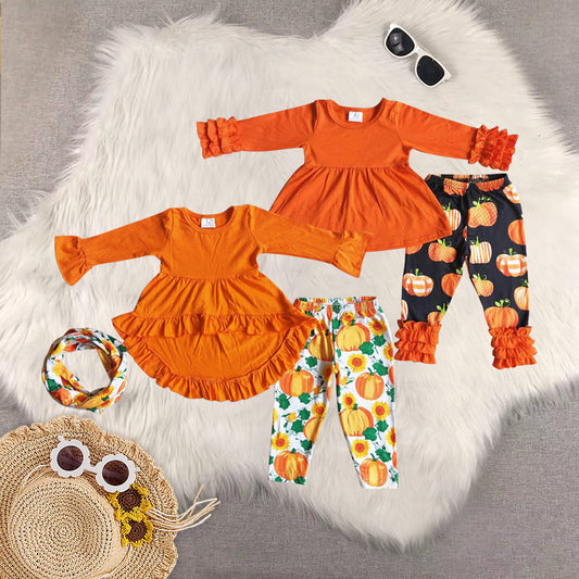RTS Sibling baby girls clothes halloween embroidery long Sleeve pants sets