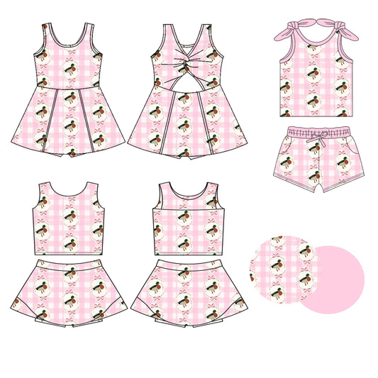 3.28 Custom moq 5 mix size Sibling Baby Girls Pink Checked Sleeveless Top And Shorts Set Sleeveless Top And Skirt Sets Dress Yoga Outfit
