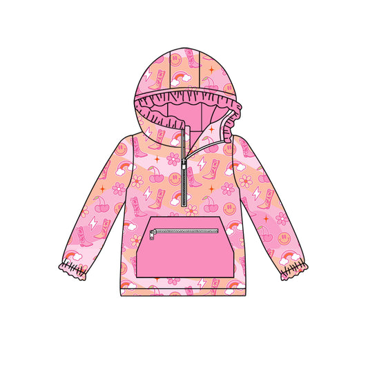 6.17 custom each style moq 5 eta 4-6week baby girls boots smiley pink hooded long sleeve top