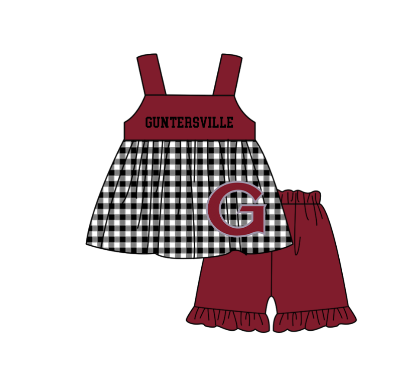 Custom moq 5 mix size milk silk summer teams baby girl boys clothes Red Black and white checkered short sleeve shorts sets 3 and dress and rompers 2 series