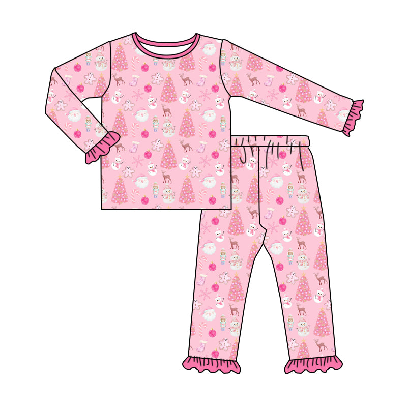 9.2 custom each style moq 5eta 4-6week Sibling Sister Christmas trees pink baby girls sets and rompers match family design