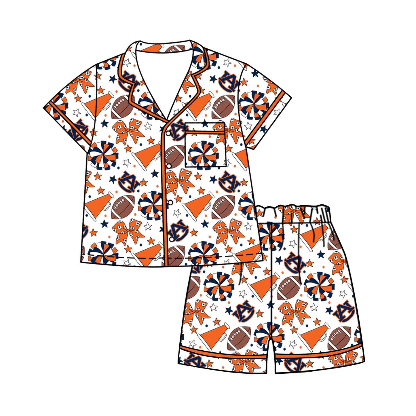 Custom moq 5 mix size milk silk summer teams Baby Girls Stars Bows Button Pocket Top Short Pajamas Sets Cute Infant Sleepwear