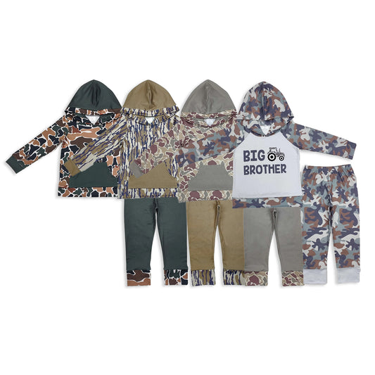 RTS NO MOQ Sibling Baby Boys clothes Camo Hooded Top Pants Clothes Sets