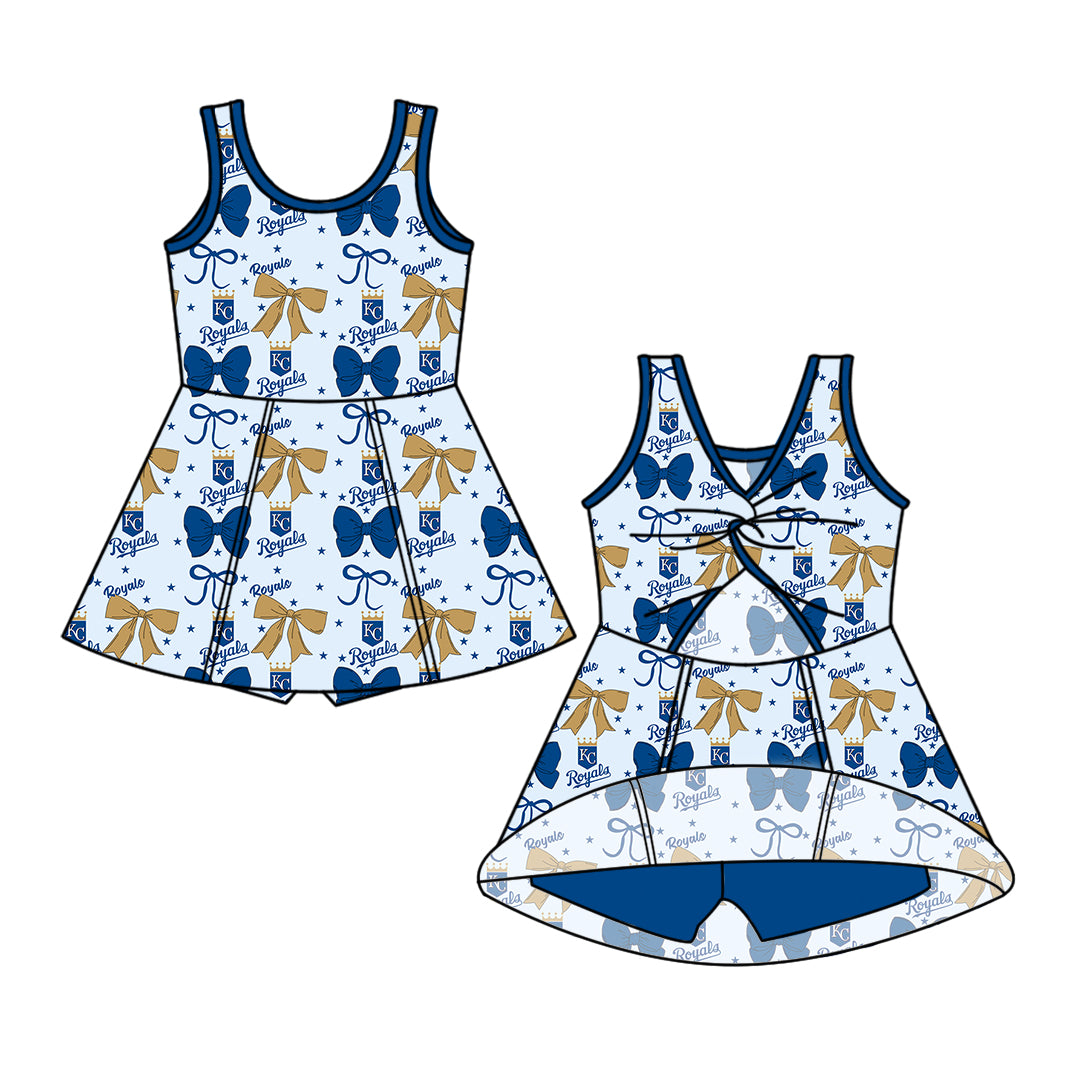 Custom moq 5 mix size milk silk summer teams baby girls clothes team blue bow sleeveless skirts sets and dress 1 and dress 2 and top-25.6.21