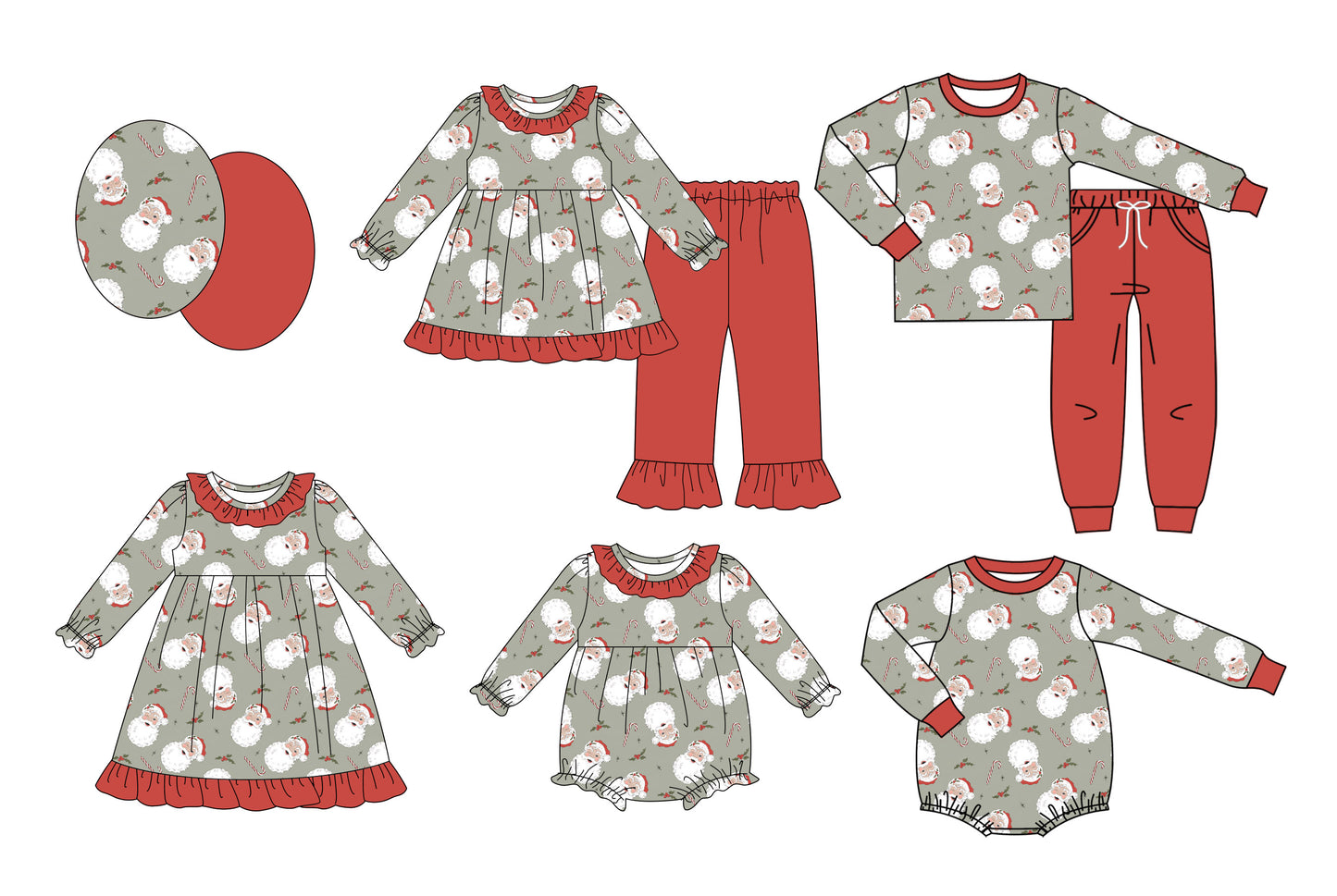 25.7.21 custom each style moq 5 eta 4-6week Sibling Sisters Christmas baby girl long sleeve pants sets 1 and sets 2 and romper 1 and romper 2 and dress match family design