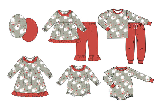 25.7.21 custom each style moq 5 eta 4-6week Sibling Sisters Christmas baby girl long sleeve pants sets 1 and sets 2 and romper 1 and romper 2 and dress match family design