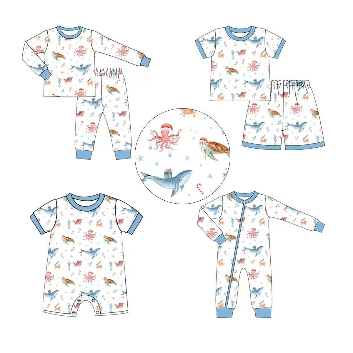 Custom moq 3 each mix size eta 6-8weeks  Marine Animals Light Blue Mixed Set