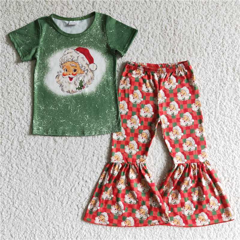 Baby Girls boys Christmas style Santa Claus print green Family siblings set
