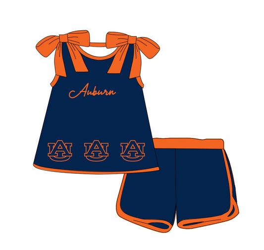 Custom moq 5 each style eta 6-8weeks baby girl clothes team navy blue suspender shorts sets-25.10.14