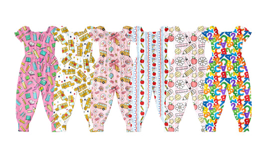 Custom moq 5 mix size Sibling Baby Girl Short-Sleeved Jumpsuits Infant Back To School Clothing Comfortable Rompers for Little Girls