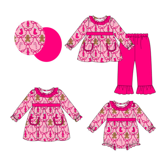 25.8.6 custom each style moq 5eta 4-6week Sibling Sisters Christmas bow baby girl long sleeve pants sets and dress and rompers match family design