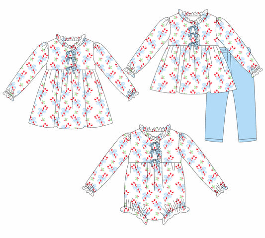 25.7.23 custom each style moq 5eta 4-6week Sibling Sisters Christmas baby girl long sleeve pants sets and dress and rompers match family design