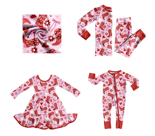 25.9.5 custom each style moq 5eta 4-6week Sibling Sisters boot love floral baby girl long sleeve pants sets and dress and rompers match family design