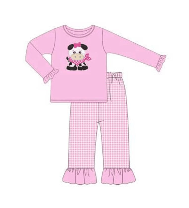 5.20custom each style moq 5eta 4-5week Sibling Sister cow prints pink girls outfits and baby romper match family design
