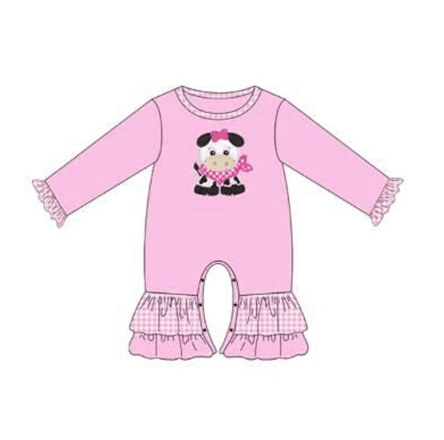 5.20custom each style moq 5eta 4-5week Sibling Sister cow prints pink girls outfits and baby romper match family design