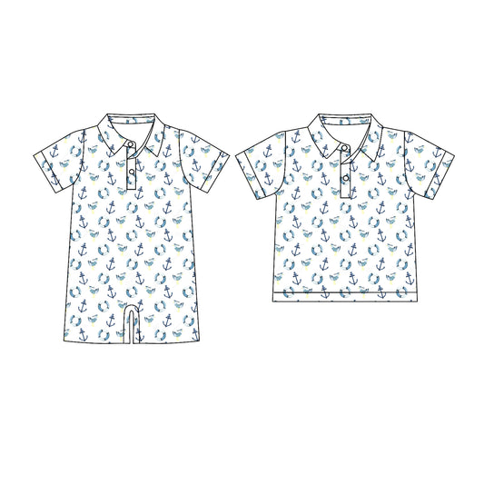 Custom moq 5 mix size Sibling Baby Boys  Short-Sleeved Polo Shirt Romper Comfortable Breathable Clothing