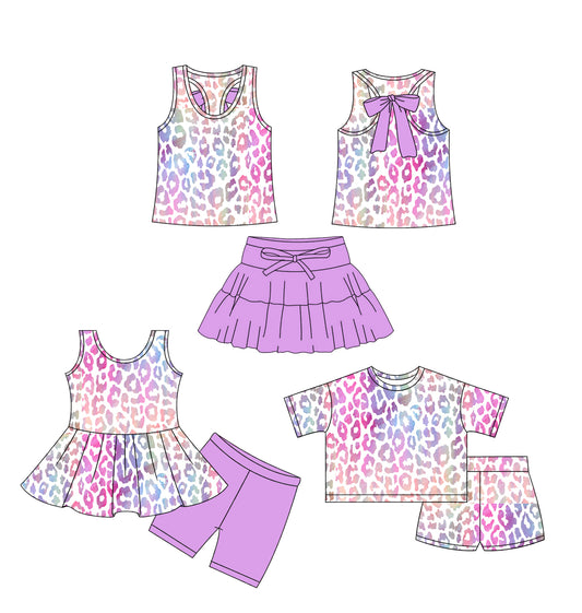 3.9 Custom moq 5 mix size Sibling Baby Girl Purple Short-Sleeved Outfit Set with Shorts And Skirt