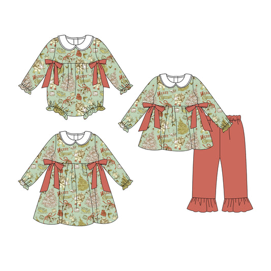 25.8.15 custom each style moq 5eta 4-6week Sibling Sisters Christmas baby girl long sleeve pants sets and dress and rompers match family design
