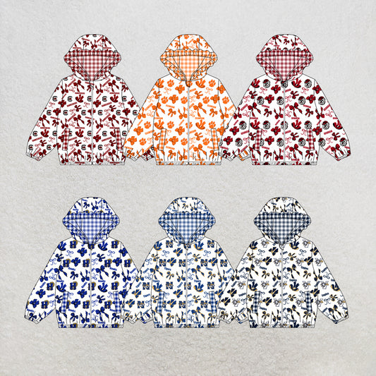 custom moq 5 mix size MSD070910 Baby Girls Bow Print Long Sleeve Zipper Hooded Team Jacket
