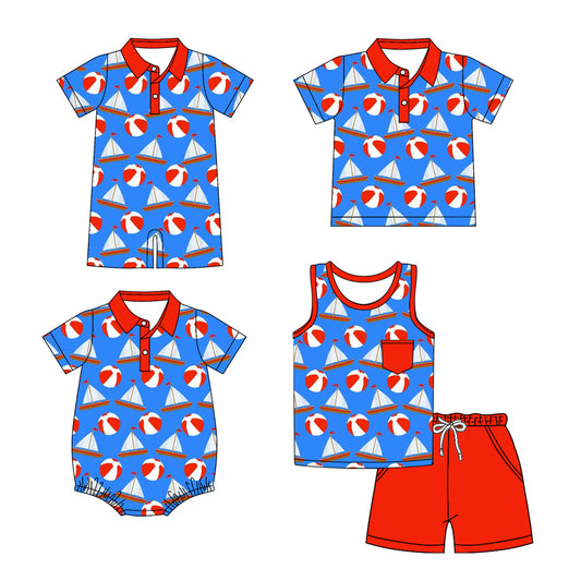 25.12.19 custom each style moq 5 eta 6-8 week Sibling Sister boat baby boy short sleeve shorts sets and boy rompers 2 and top match family design