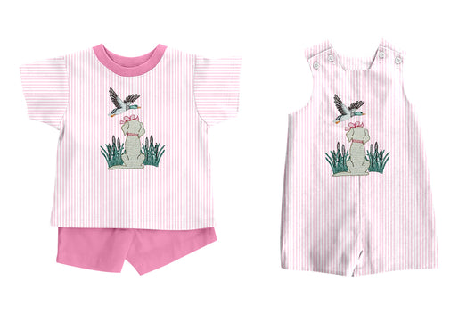 11.13 custom each style moq 5eta 4-6week Sibling Sister dog duck baby girl short sleeve shorts sets and rompers match design