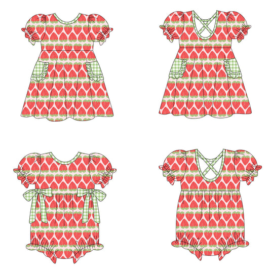 25.10.9 custom each style moq 8 eta 6-8week Sibling Sisters strawberry baby girl short sleeve dress and romper match family design
