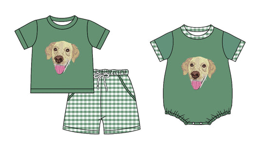 25.10.30 custom each style moq 5 eta 6-8 week Sibling Sister puppy baby boy short sleeve shorts sets and boy rompers match family design