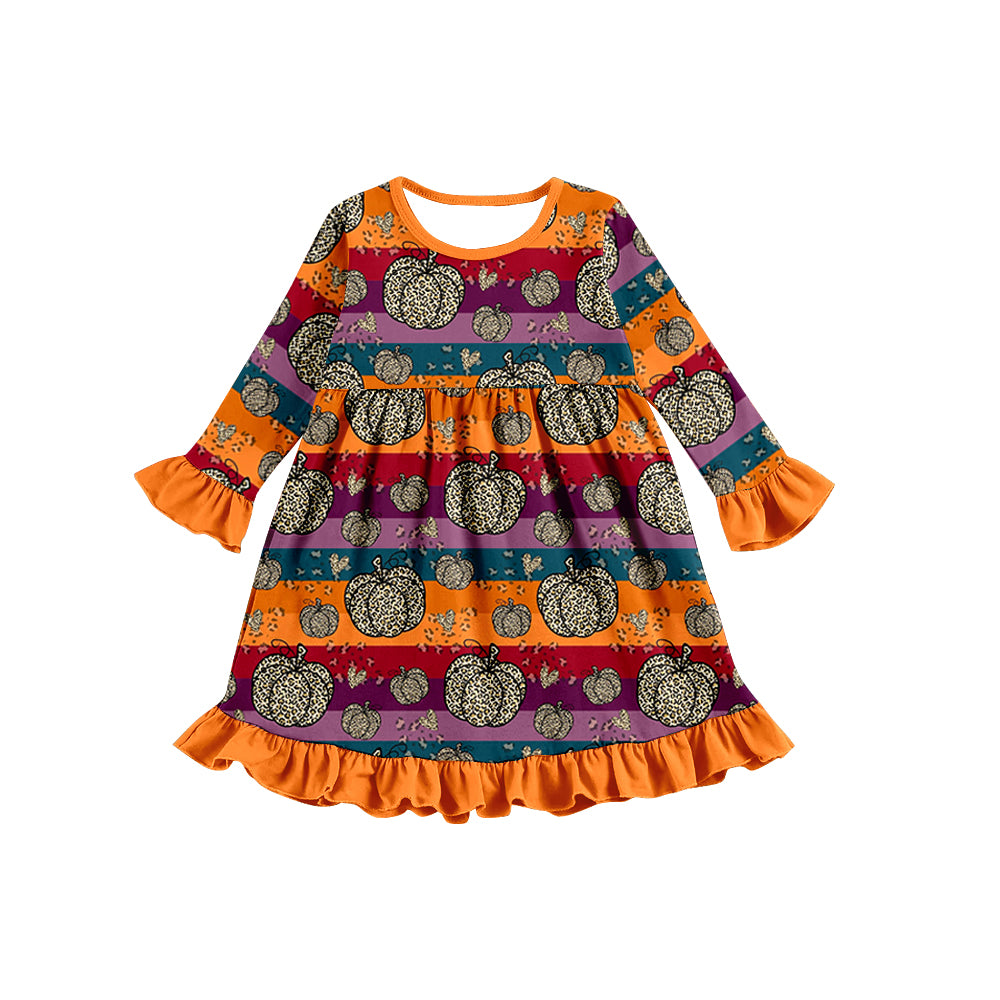 5.21custom each style moq 5eta 4-5week Sibling Sister Halloween pumpkin print orange girls outfits and baby romper and dress match family design