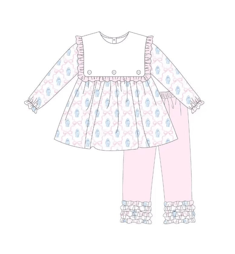 5.18custom each style moq 5eta 4-5week Sibling Sister vase butterfly festival print pink girls and boys outfits and baby romper and dress match family design