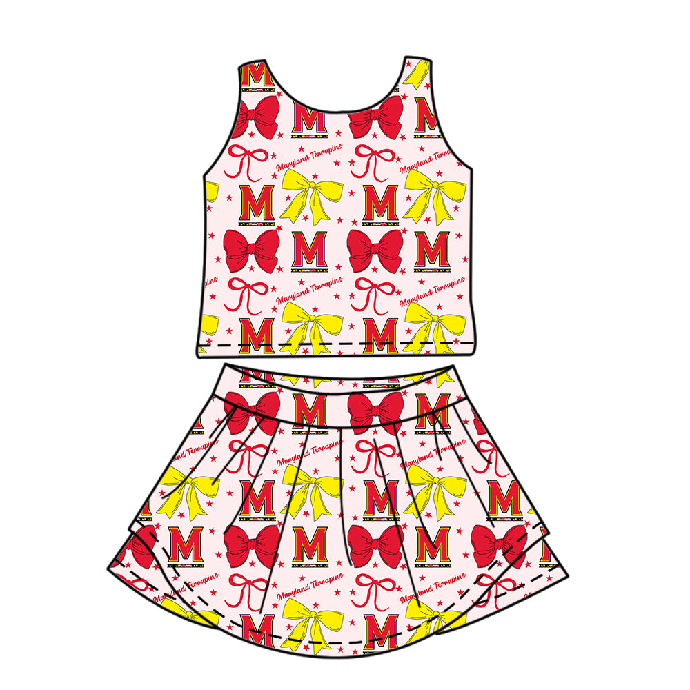 Custom moq 5 mix size milk silk summer teams baby girls clothes team bow red sleeveless skirts sets and dress 1 and dress 2 and dress 3-25.6.26
