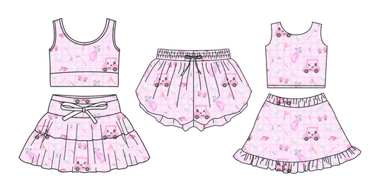3.27 Custom moq 5 mix size Sibling Baby Girls Pink Sleeveless Top And Skirts Set Yoga Shorts Outfit