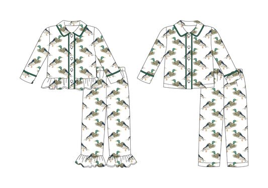 25.9.10 custom each style moq 5 eta 4-6week Sibling Sisters duck baby girl boy long sleeve pants sets 2