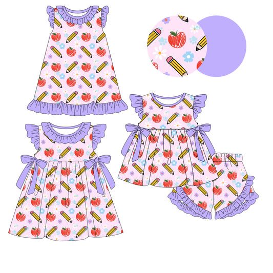 25.12.16 custom each style moq 5 eta 6-8week Sibling Sister apple pencil baby short sleeve shorts sets and romper and dress match design