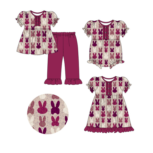 25.10.17 custom each style moq 5 eta 6-8week Sibling Sisters bunny baby girl short sleeve pants sets and dress and rompers match family design