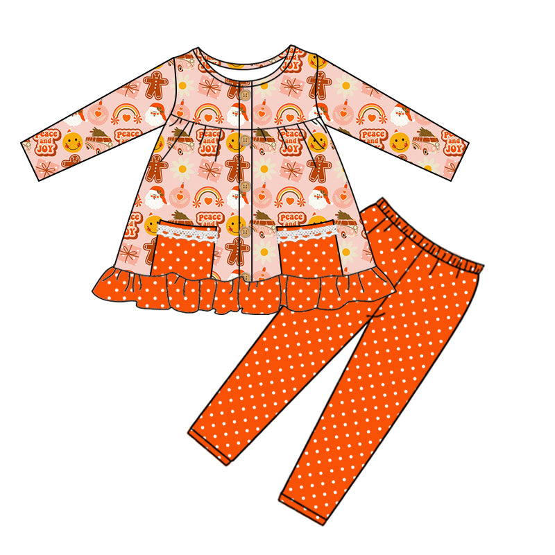 7.9 custom each style moq 5eta 4-6week Sibling Sister Christmas smiley orange baby girls sets and dress match family design