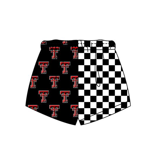 Custom moq 5 mix size milk silk summer teams Adult And Kids Half Black White Check Half Black Comfortable Shorts