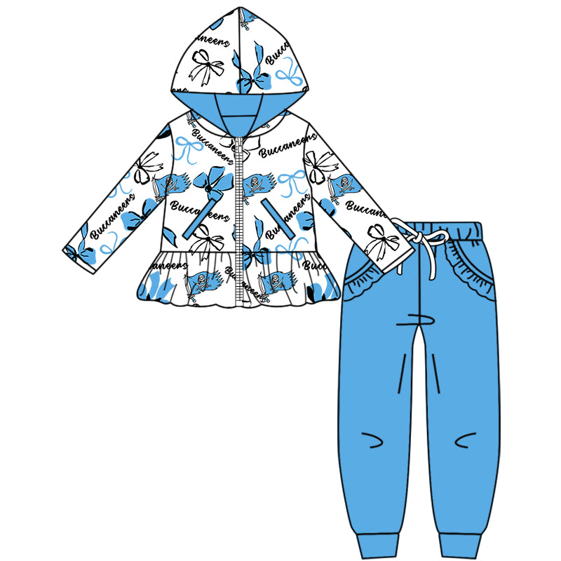 Custom moq 5 mix size milk silk summer teams baby girls clothes bow sky blue hooded long sleeve pants sets and boy sets and dress and hooded top and pant-25.8.18