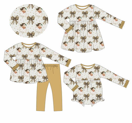 25.6.7 custom each style moq 5eta 4-6week Sibling Sisters Christmas bow baby girl long sleeve pants sets and dress and rompers match family design