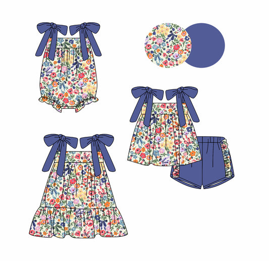 25.10.22 custom each style moq 5 eta 6-8week Sibling Sister floral baby short sleeve shorts sets and romper and dress match design