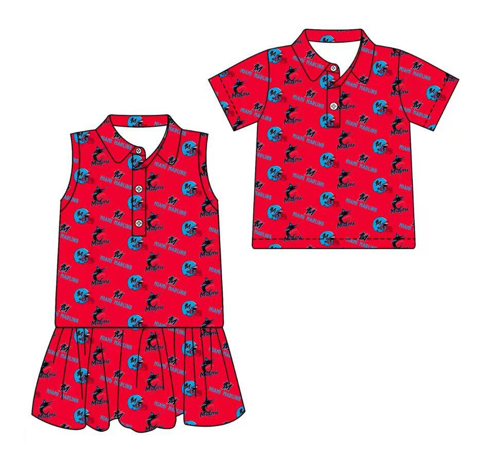 Custom moq 5 mix size milk silk summer teams Red  Sleeveless Dress for Baby Girl Short-Sleeved Polo Shirt for Boy