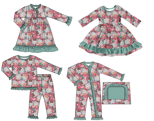 25.7.4 custom each style moq 5 eta 4-6week Sibling Sisters Christmas baby girl long sleeve pants sets and romper and dress 1 and dress 2 match family design