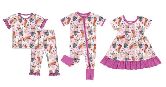 25.9.27 custom each style moq 8 eta 6-8week Sibling Sisters bunny floral baby girl short sleeve pants sets and dress and rompers match family design