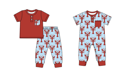 25.9.22 custom each style moq 8 eta 6-8week Sibling Sisters crayfish baby boy clothes short sleeve pants sets and romper match family design