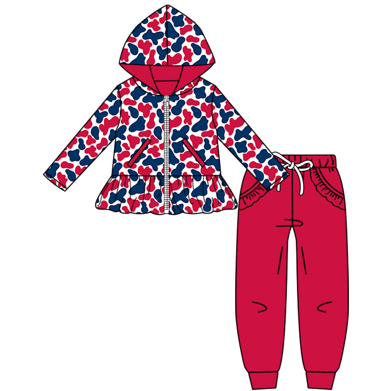 Custom moq 5 mix size milk silk summer teams baby girls clothes camouflage hooded long sleeve pants sets 2 and boy pants sets and pant-25.8.9