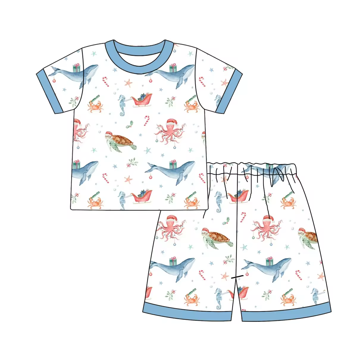 Custom moq 3 each mix size eta 6-8weeks  Marine Animals Light Blue Mixed Set