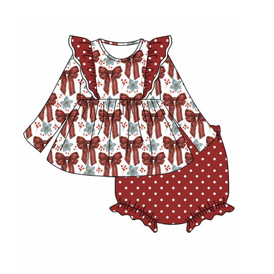 6.23 custom each style moq 5eta 4-6week bow brick red baby girls long sleeve briefs sets