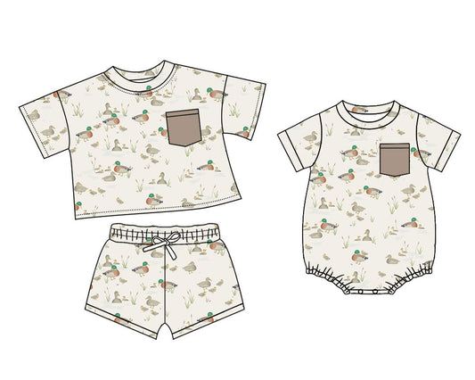 25.10.14 custom each style moq 5 eta 6-8week Sibling Sisters duck baby boy clothes short sleeve shorts sets and romper match family design