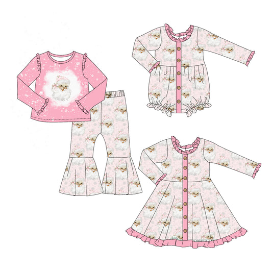 25.6.12 custom each style moq 5eta 4-6week Sibling Sisters Christmas pink baby girl long sleeve pants sets and dress and rompers match family design