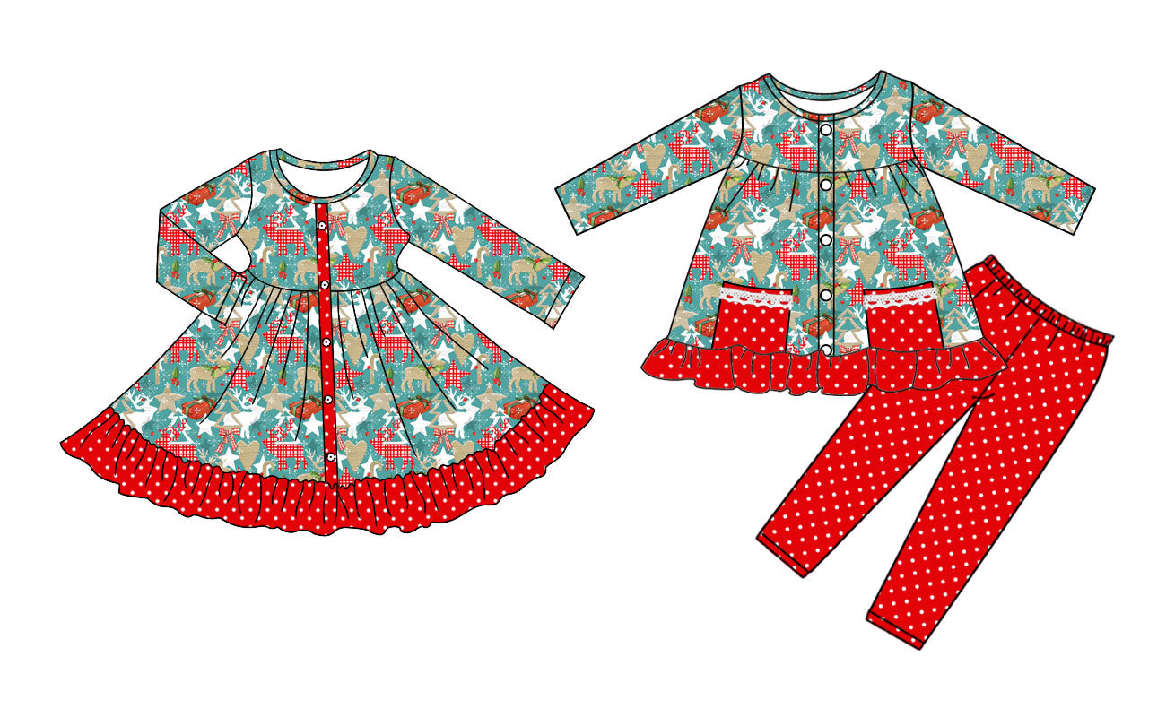 25.8.21 custom each style moq 5eta 4-6week Sibling Sisters Christmas baby girl long sleeve pants sets and dress match family design